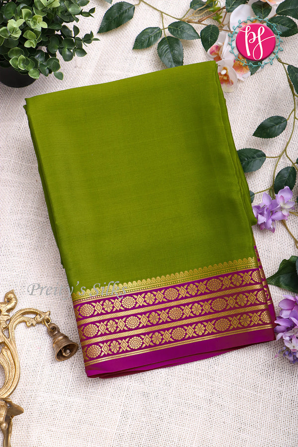 Pure Mysore Crepe Silk Saree -Olive Green And Mejentapink-PF82890