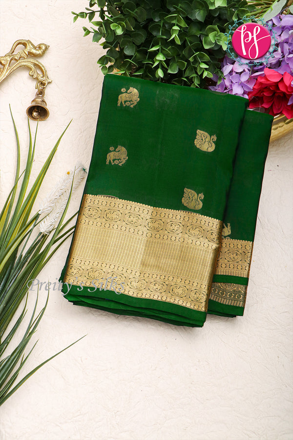 Half Pure Kanchipuram Silk Saree-Bottlegreen-PF04456
