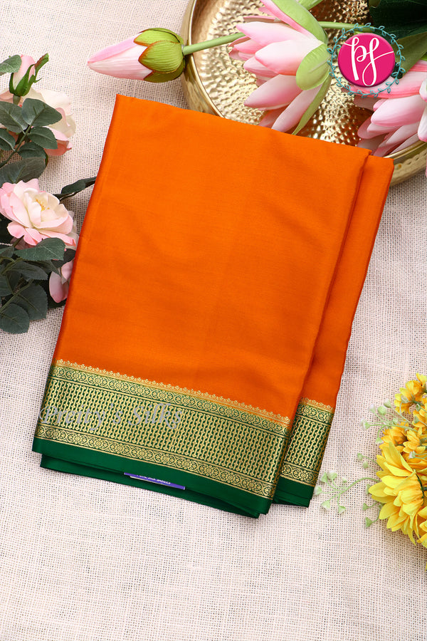Pure Mysore Crepe Silk Saree-Orange And Green-PF82729