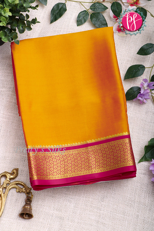 Pure Mysore Crepe Silk Saree -Mustardyellow And Pink-PF82618