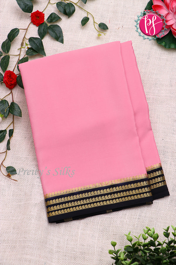 Pure Mysore Crepe Silk Saree-BabyPink And Black-PF79538