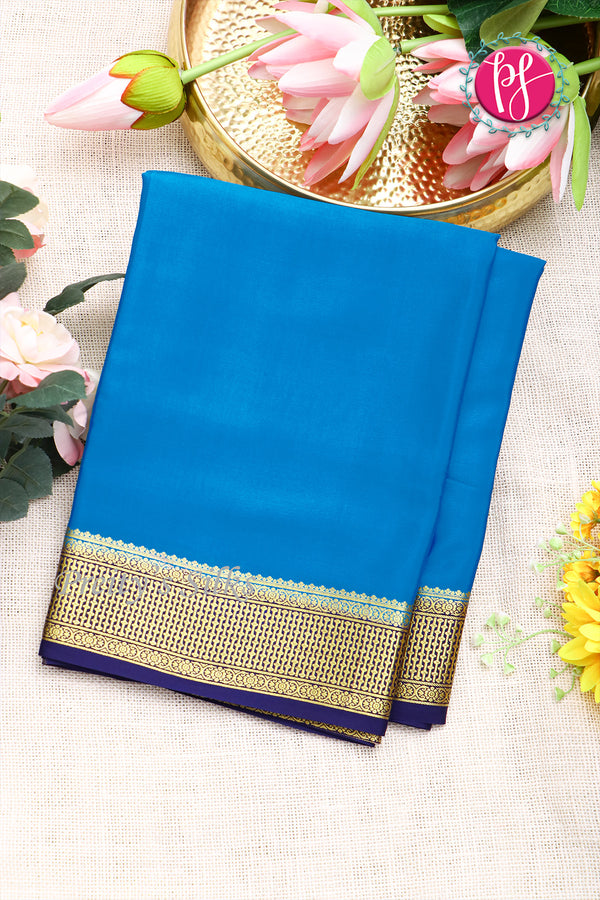 Pure Mysore Crepe Silk Saree-Skyblue And Navyblue-PF82729