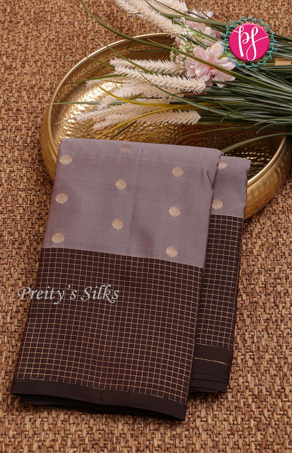 Half Pure Kanchipuram Silk Saree-Lilac With Dark Brown-PF30368