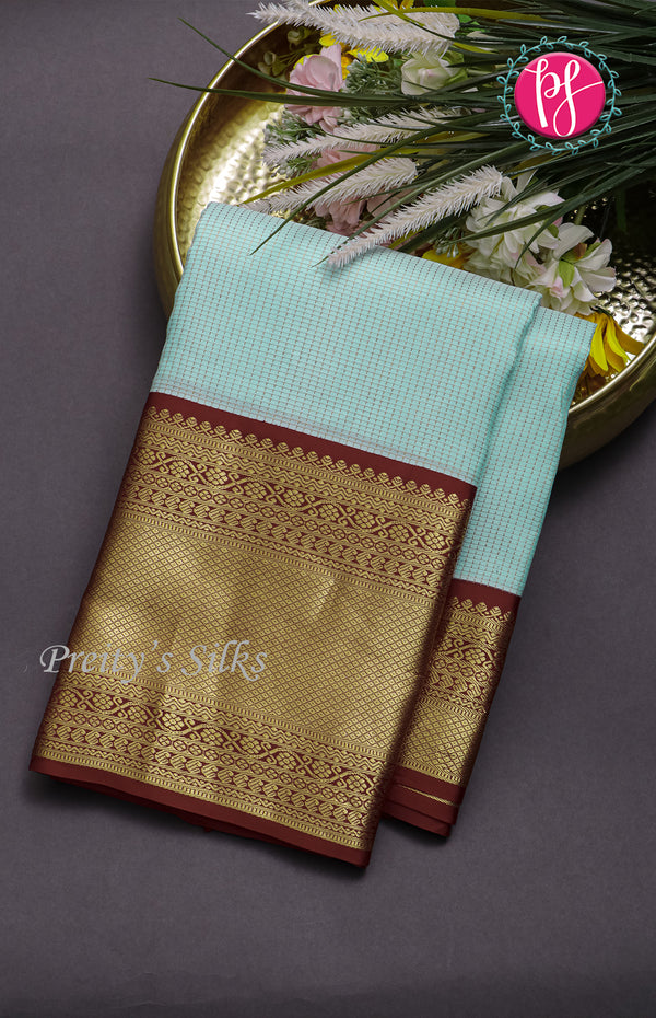 Pure Kanchipuram Silk Saree -Light Blue And Marron-PF63071
