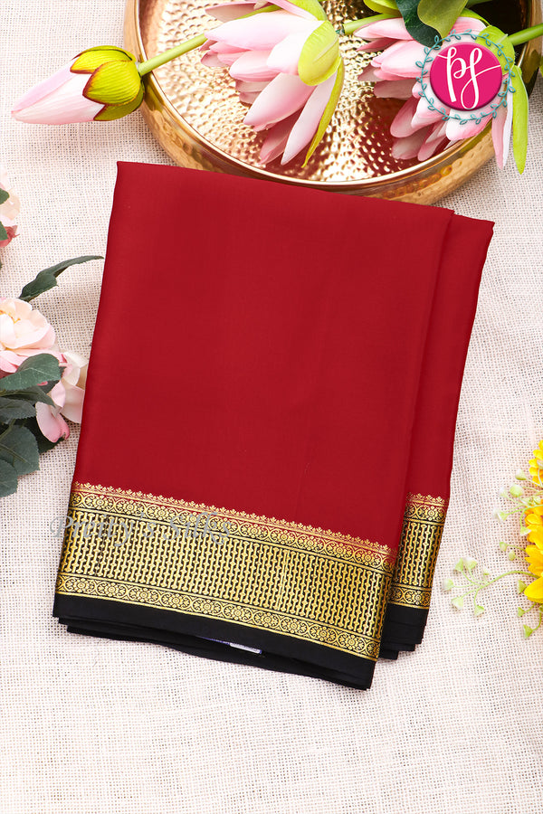 Pure Mysore Crepe Silk Saree-Red And Black-PF82729
