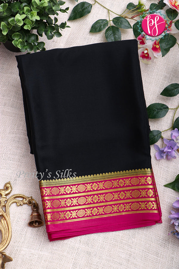 Pure Mysore Crepe Silk Saree -Black And Pink-PF82885