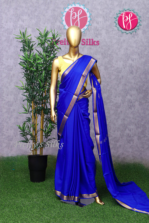Pure Mysore Crepe Silk Saree-Royalblue- PF45479
