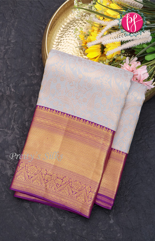 Pure Kanchipuram Silk Saree-Cream And Lavender-PF55516