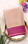 Pure Mysore Crepe Silk Saree With Line Border-Chikku and Pink-PF39187