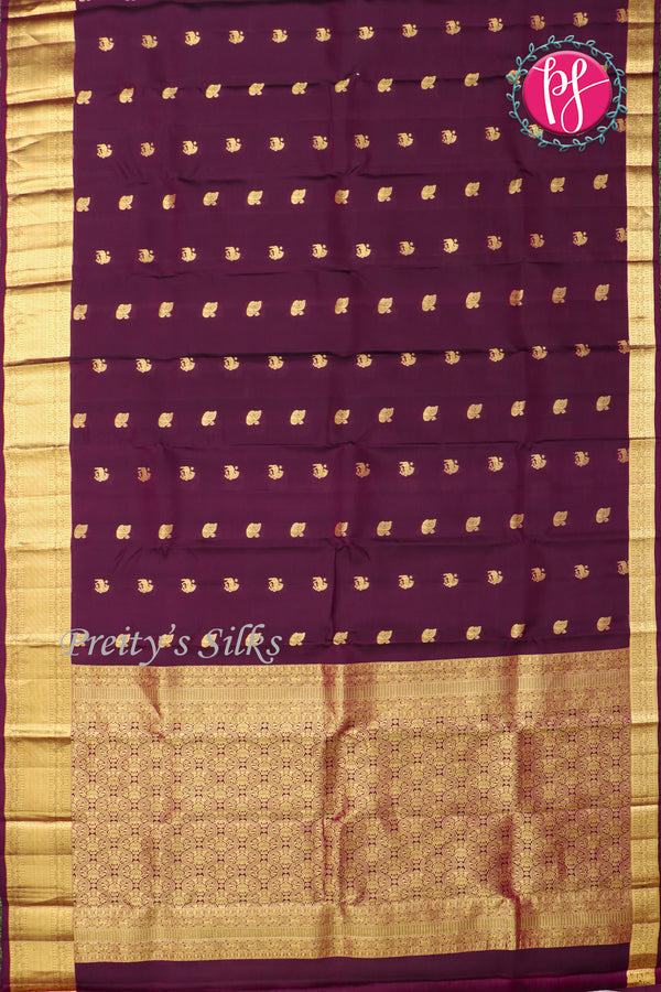 Half Pure Kanchipuram Silk Saree-Deep plum-PF04460