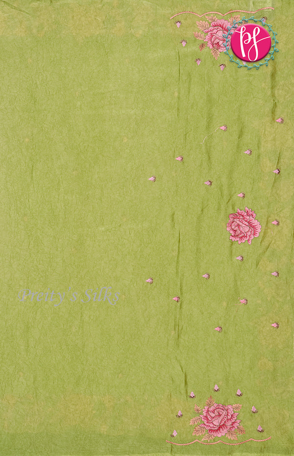 Crushed Semi Silk Saree -Flower Border