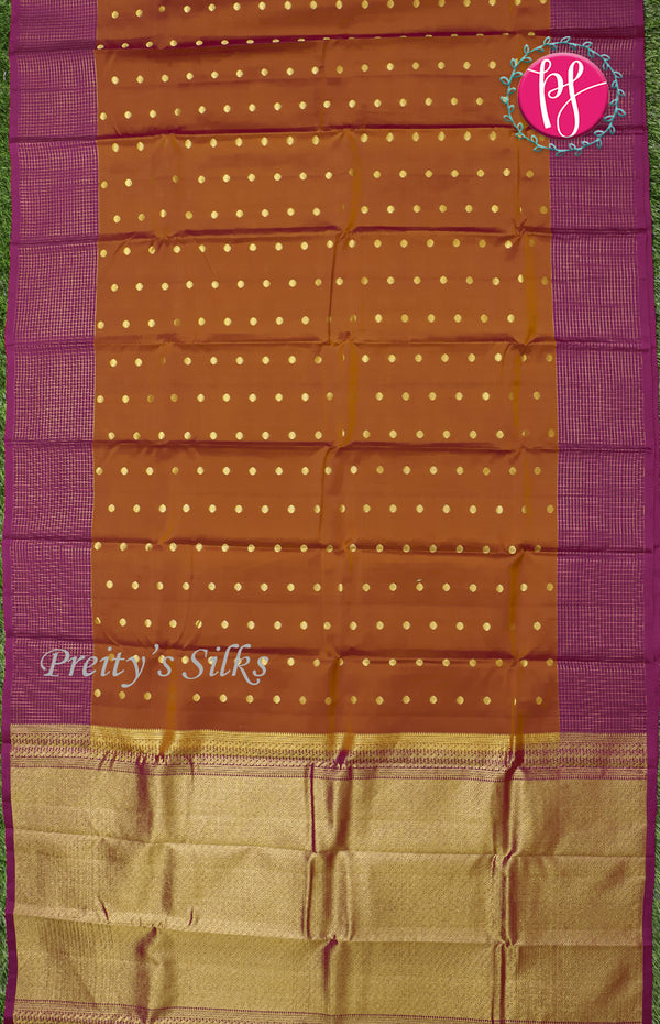 Half Pure kanchipuram silk Saree-Rust Orange With Wine - PF47150