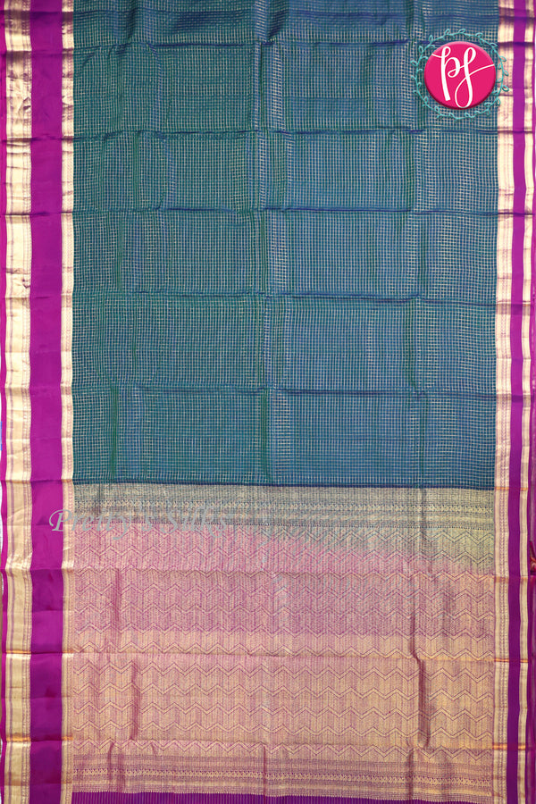 Half Pure Kanchipuram silk Saree-Peacockblue And Purple-PF68721
