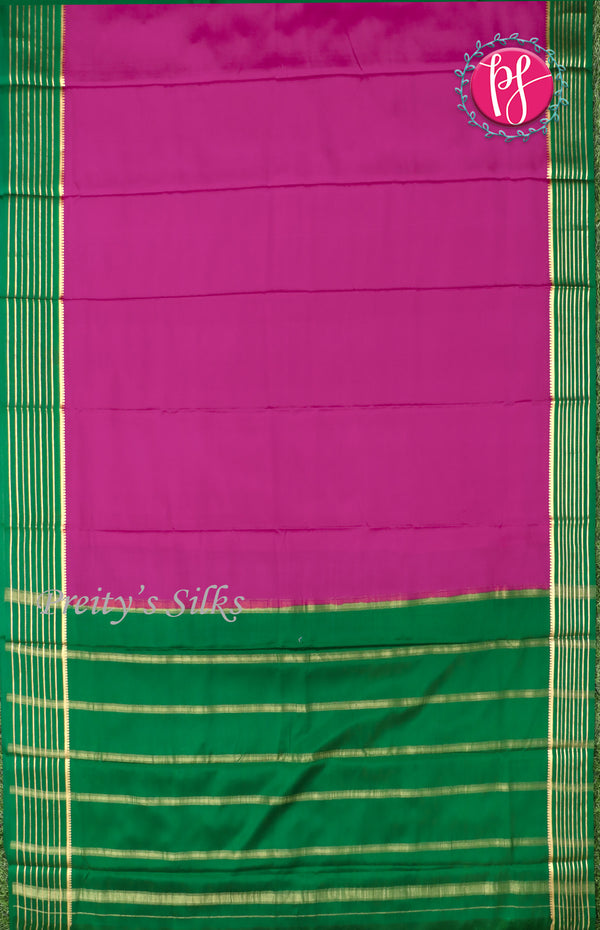 Pure Mysore Crepe Silk Saree With Line Border-Mejentapink And Green-PF39191