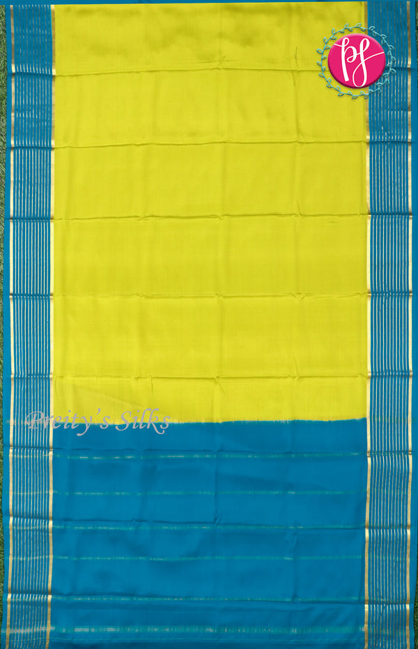 Pure Mysore Crepe Silk Saree With Line Border-Olivegreen and Peacockblue-PF39183