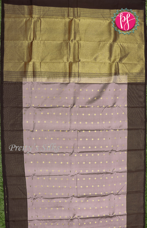 Half Pure Kanchipuram Silk Saree-Lilac With Dark Brown-PF30368