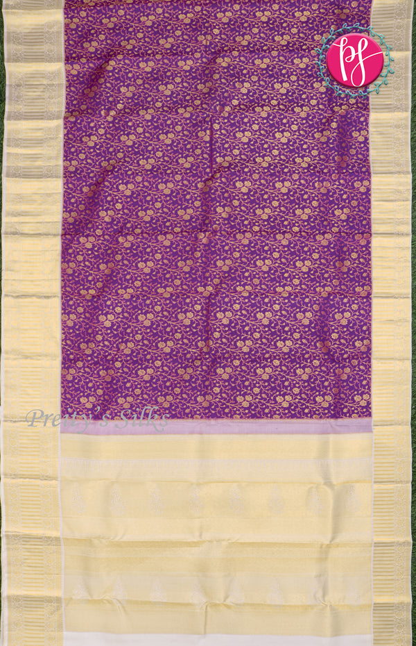 Pure Kanchipuram Silk Saree-Brocade Lavender and Cream-PF55517