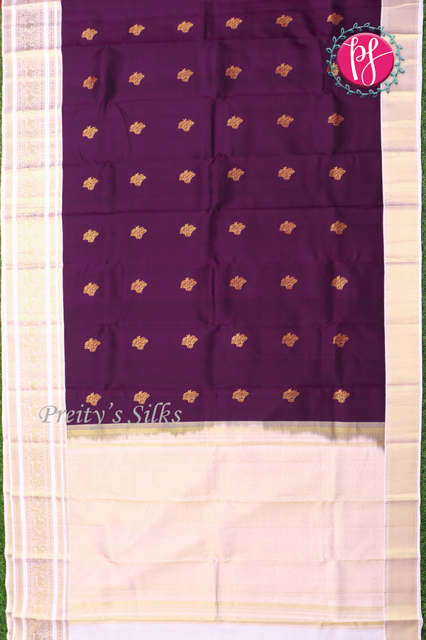 Pure Kanchipuram Silk Saree-Purple And White-PF81336