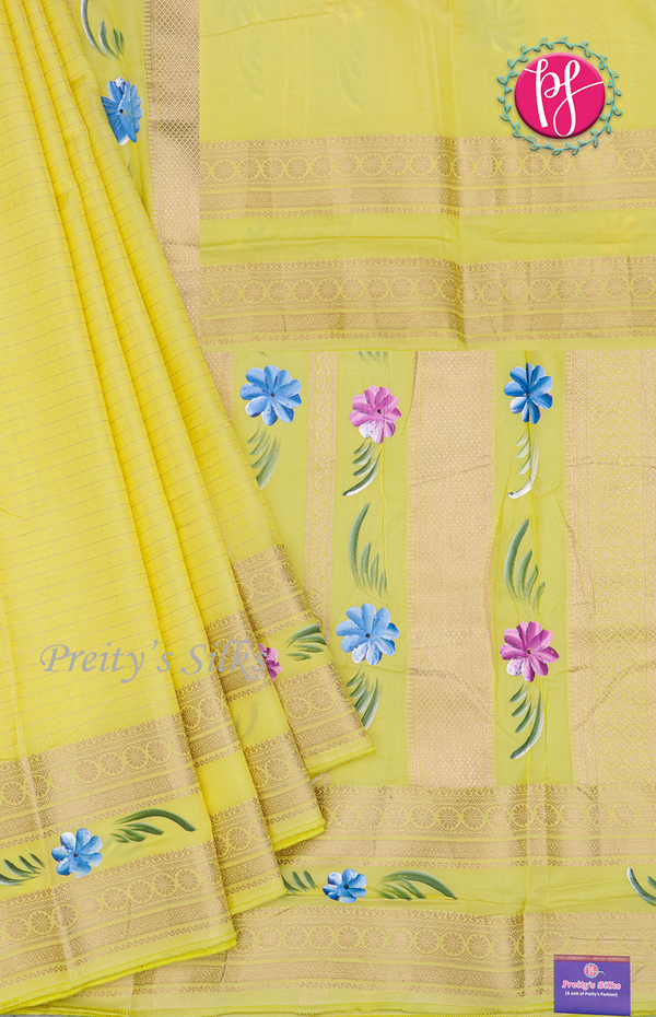Semi Silk Saree With Authentic Hand Painted Floral Motifs