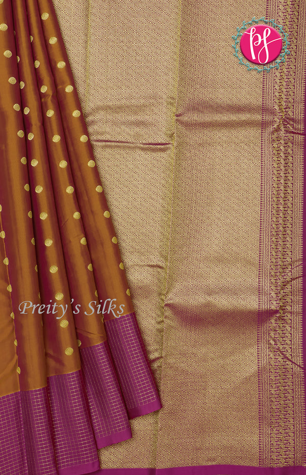 Half Pure kanchipuram silk Saree-Rust Orange With Wine - PF47150