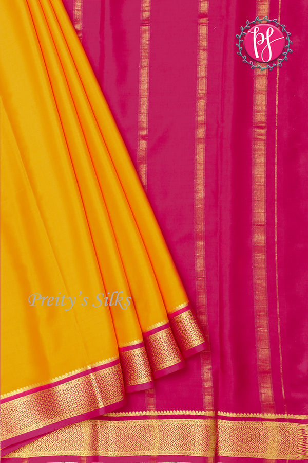 Pure Mysore Crepe Silk Saree -Mustardyellow And Pink-PF82618
