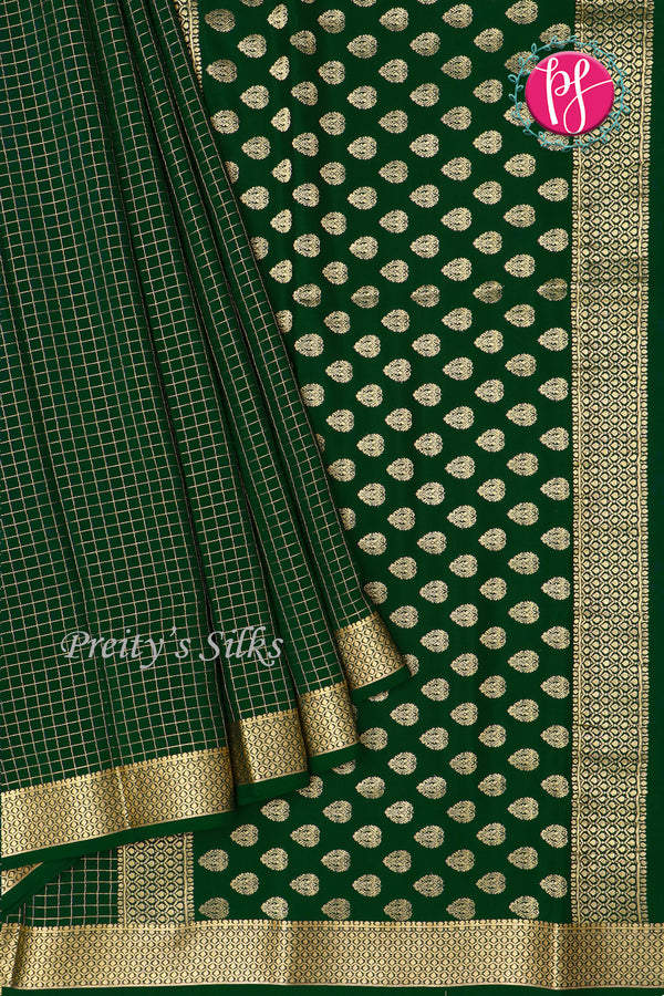 Pure Mysore Crepe Silk Saree -Dark Green-PF79466