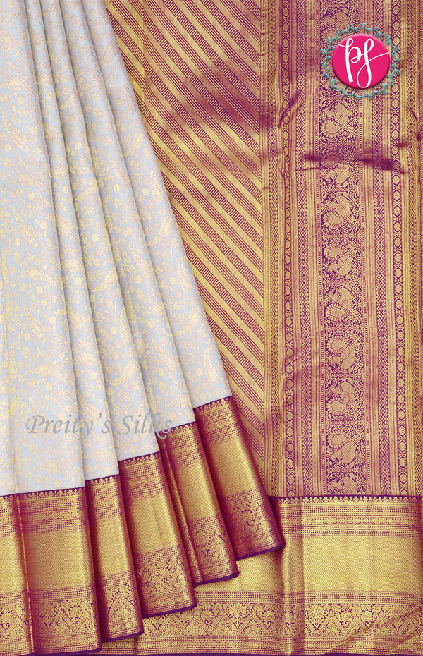 Pure Kanchipuram Silk Saree-Cream And Lavender-PF55516