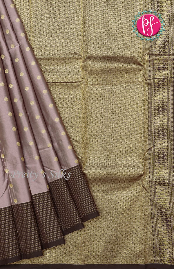 Half Pure Kanchipuram Silk Saree-Lilac With Dark Brown-PF30368