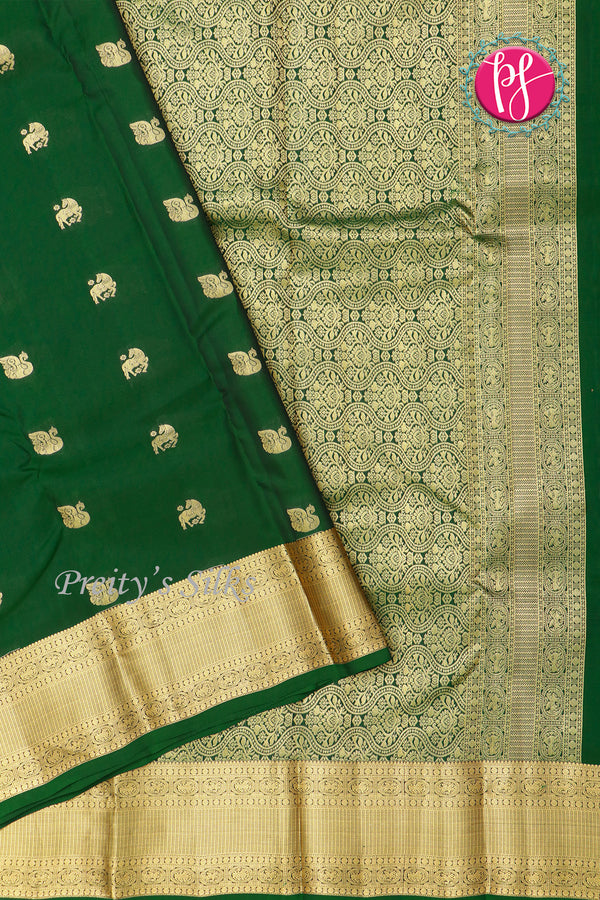 Half Pure Kanchipuram Silk Saree-Bottlegreen-PF04456