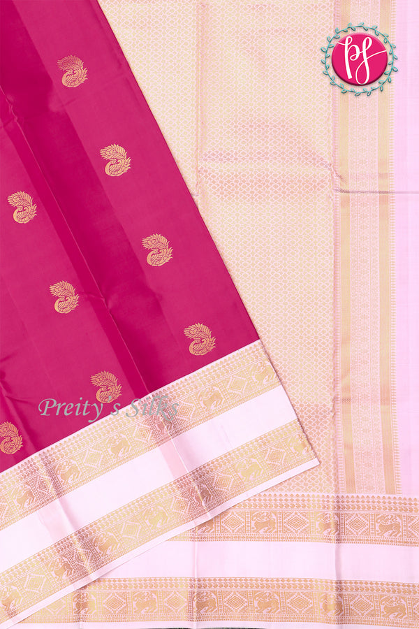 Pure Kanchipuram Silk Saree-Pink And White-PF75857