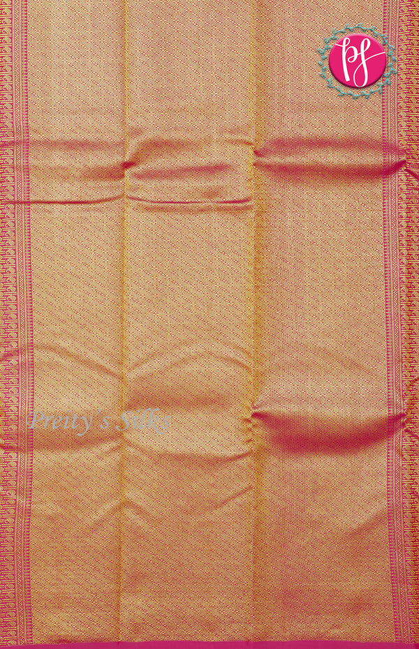 Half Pure kanchipuram silk Saree-Mustared Yellow With Pink - PF47153