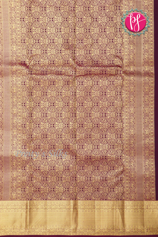 Half Pure Kanchipuram Silk Saree-Deep plum-PF04460