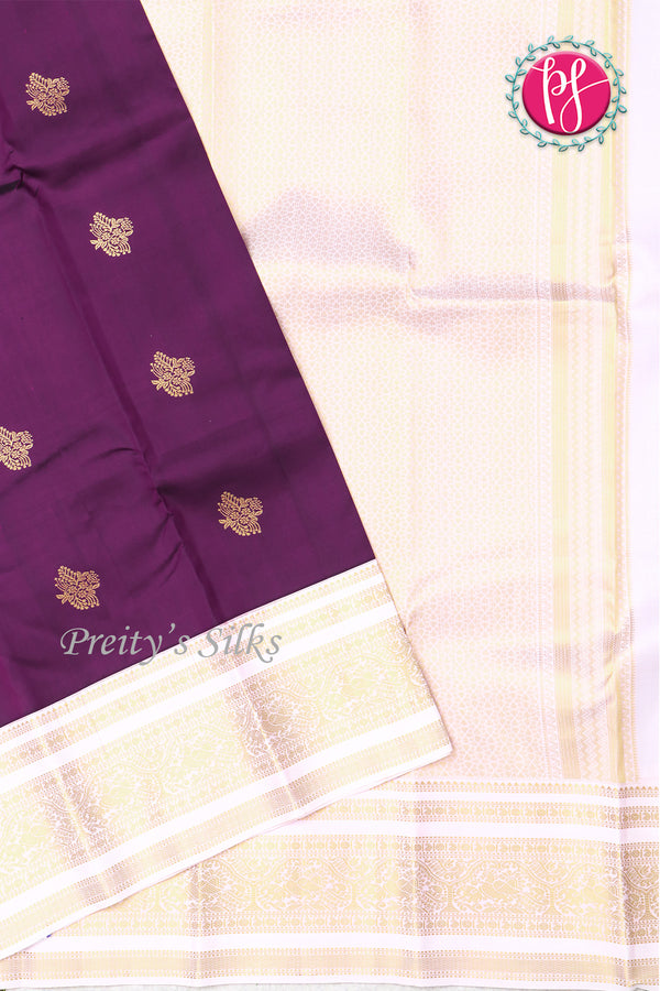 Pure Kanchipuram Silk Saree-Purple And White-PF81336