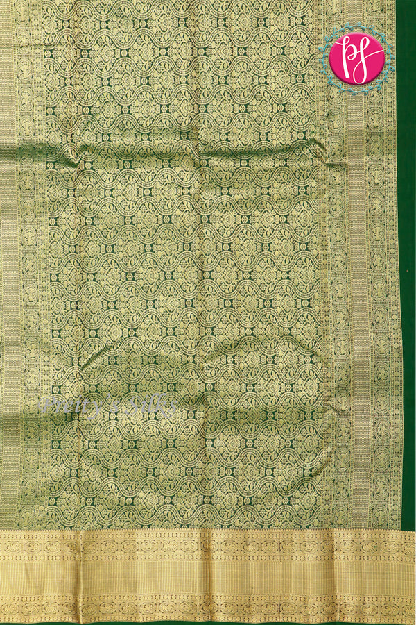 Half Pure Kanchipuram Silk Saree-Bottlegreen-PF04456