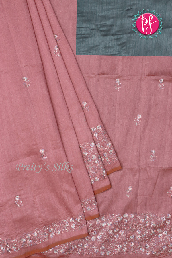 Semi Tussar silk saree with Embroidery work-PF71757