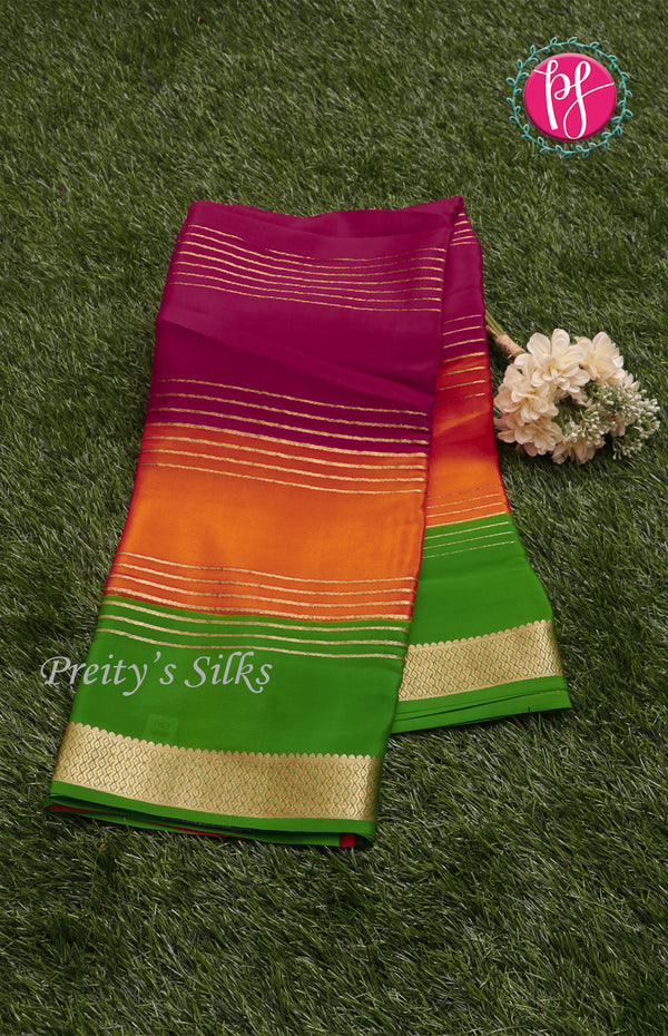 Pure Mysore Crepe Silk Saree With 3D Pattern Double border