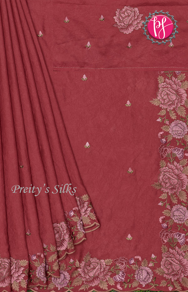 Crushed Semi Silk Saree -Flower Border