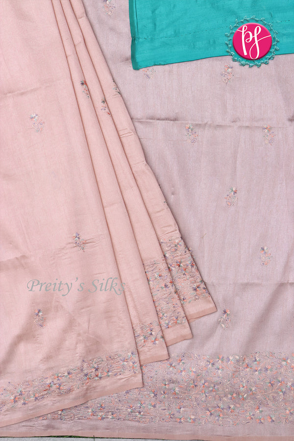 Semi Tussar silk saree with Embroidery work-PF71757