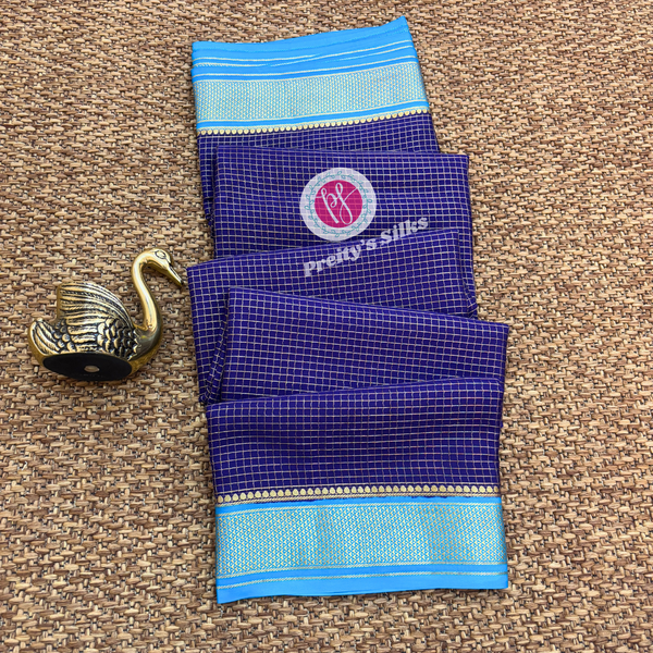 Pure Mysore crepe silk-Dark blue with sky blue -PF02191