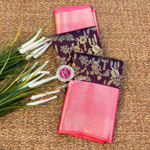 Pure Kanjeevaram silk-Deep Wine with Orangish pink-PY02630