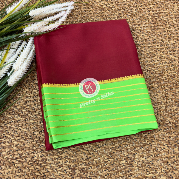 Pure Mysore crepe silk-Marron with Light green -PF02032