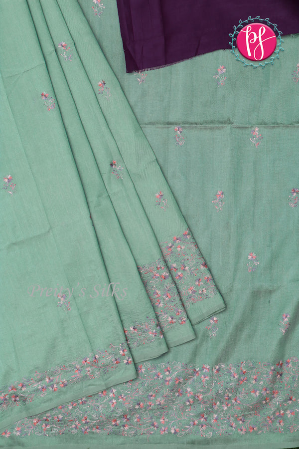 Semi Tussar silk saree with Embroidery work-PF71757