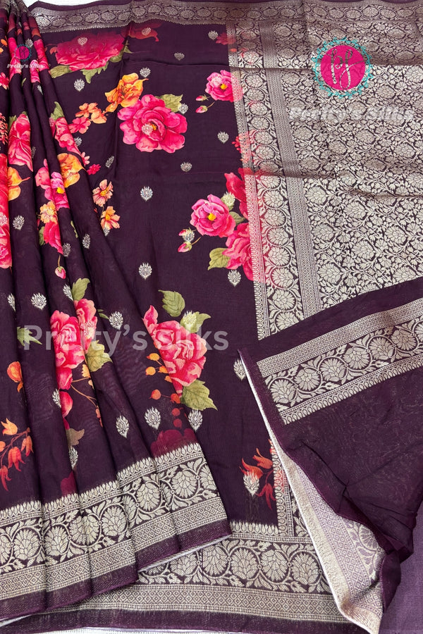Floral Print Tussar Crepe Silk Saree