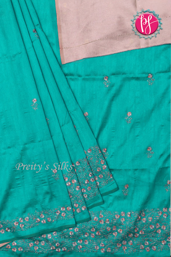 Semi Tussar silk saree with Embroidery work-PF71757
