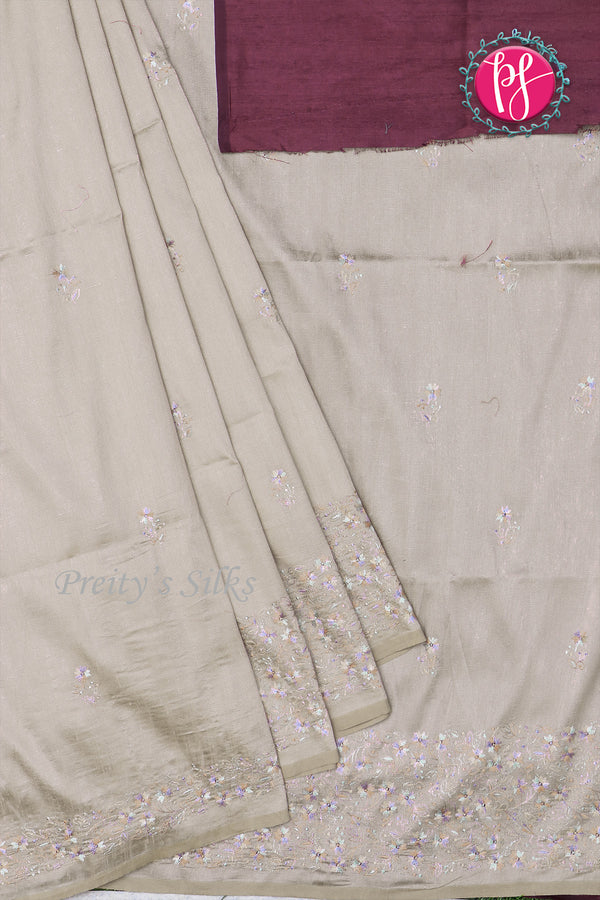 Semi Tussar silk saree with Embroidery work-PF71757