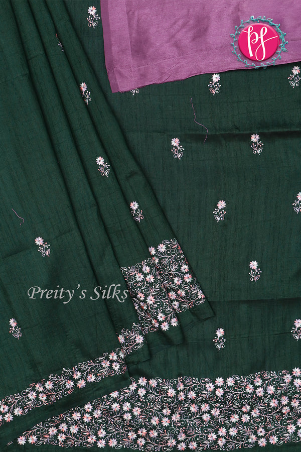 Semi Tussar silk saree with Embroidery work-PF71757
