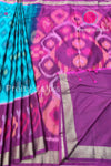Semi Pochampally Soft Silk Saree-PF44602 - Peacock Blue with Magenta Pink
