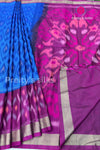 Semi Pochampally Soft Silk Saree -PF44599 - Ink Blue with Magenta Pink