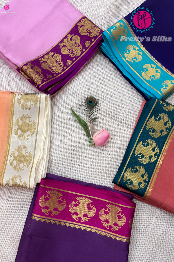 Pure Mysore Crepe Silk Saree- Gandaberunda border