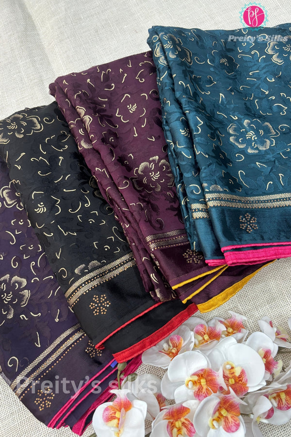 Chiffon with Floral print Silk Saree